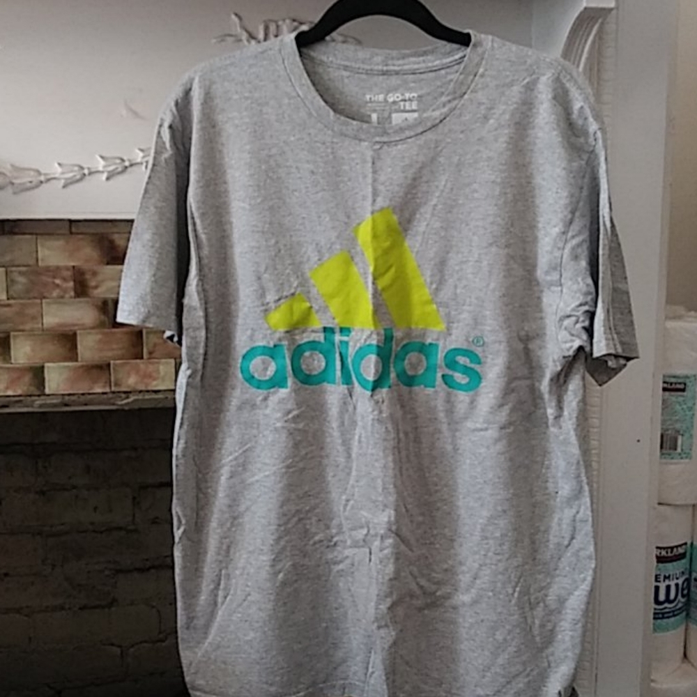 Adidas Gray T-Shirt with Lime Green/Teal Logo